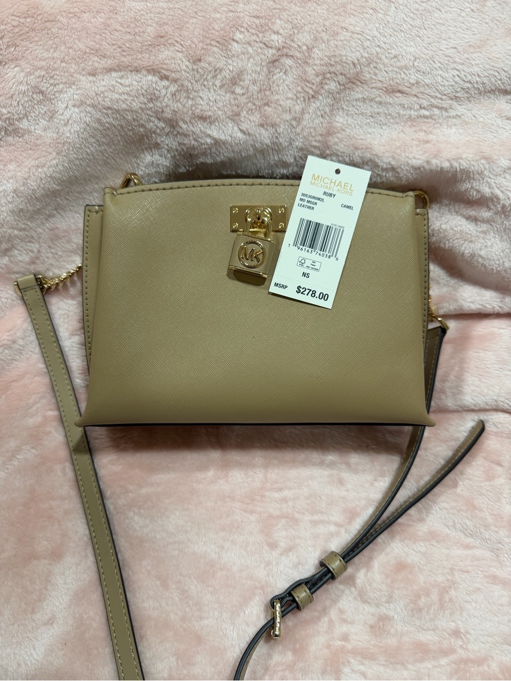 Michael Kors Tan Saffiano Leather Crossbody with Gold Lock